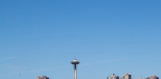 Seattle, wa space needle day view from ferry