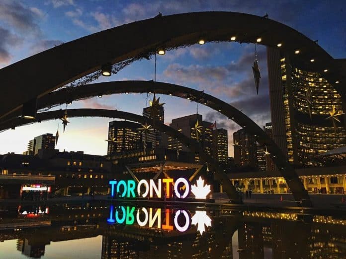 Toronto nathan philips square sunset